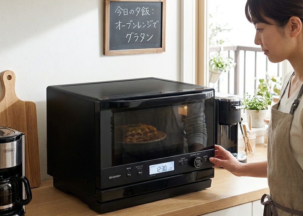オーブンで調理する女性
