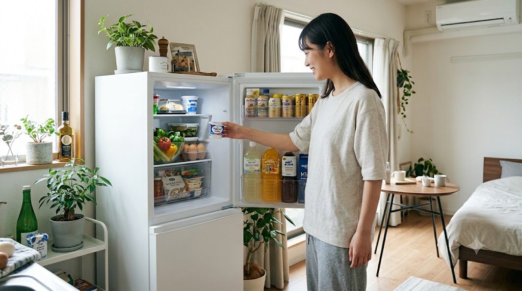 冷蔵庫の扉を開ける女性