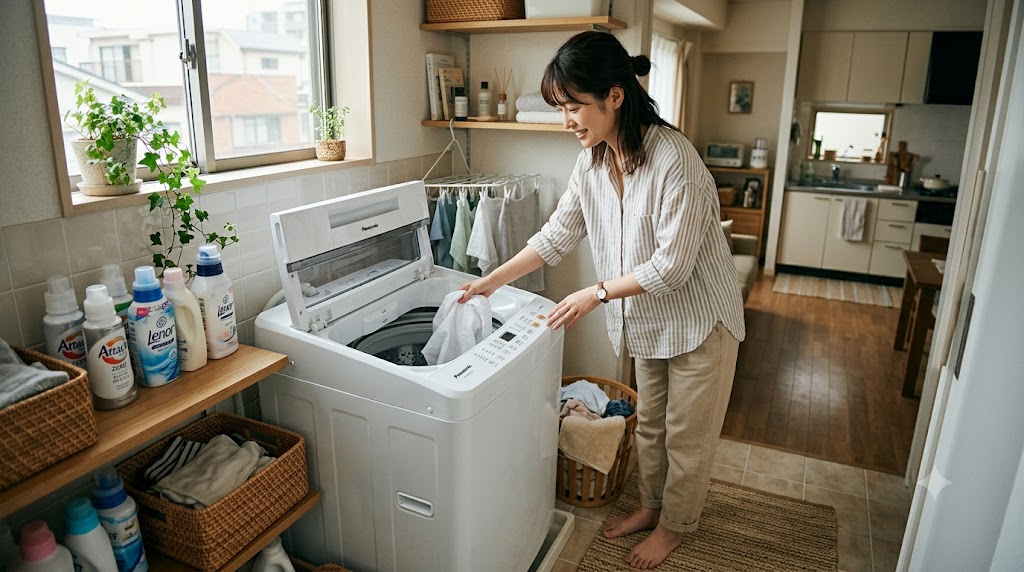 洗濯機を使う女性