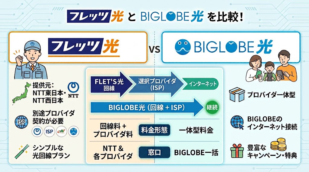 フレッツ光とBIGLOBE光の比較イメージ