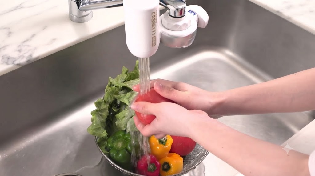 トレビーノの浄水で野菜を洗う