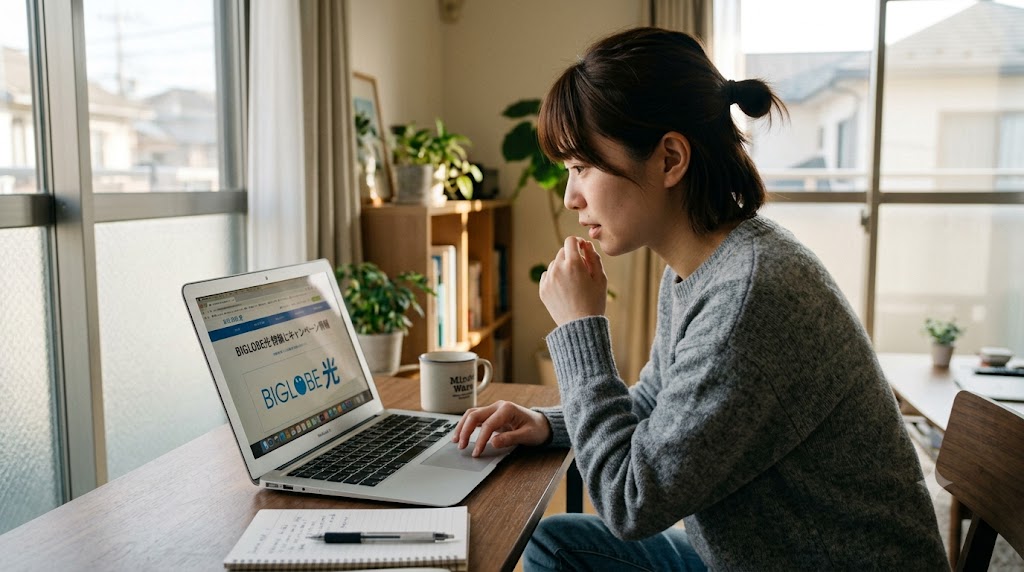 BIGLOBE光を調べる女性