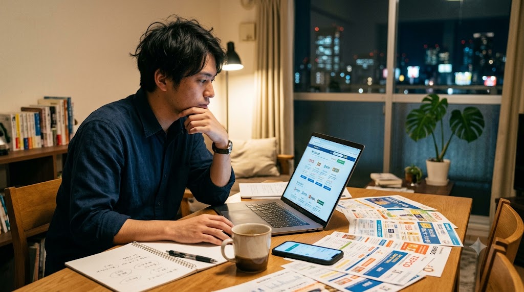 電力会社を選ぶ男性