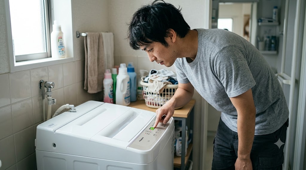 洗濯機を操作する男性
